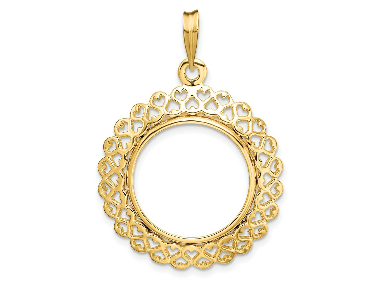 FJC Finejewelers 14 kt Yellow Gold Polished Heart Filigree 18.0mm Prong Coin Bezel Pendant