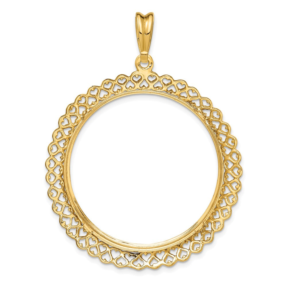 FJC Finejewelers 14 kt Yellow Gold Polished Heart Filigree 32.7mm Prong Coin Bezel Pendant