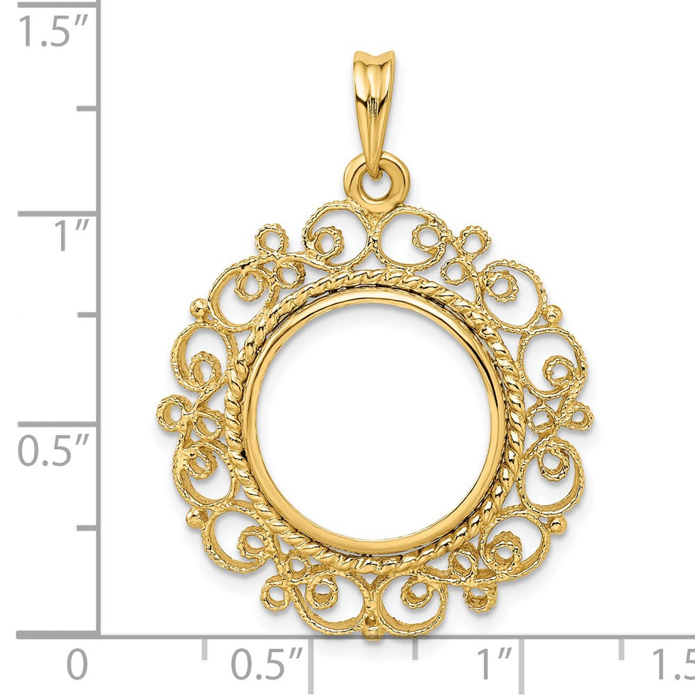 FJC Finejewelers 14 kt Yellow Gold and Textured Victorian 16.5mm Prong Coin Bezel Pendant