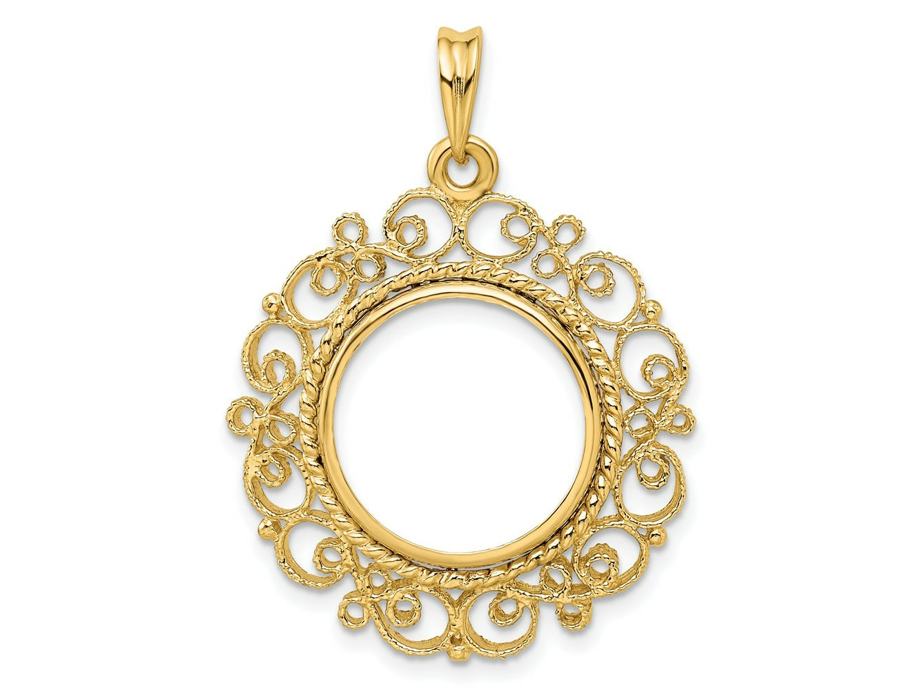 FJC Finejewelers 14 kt Yellow Gold and Textured Victorian 16.5mm Prong Coin Bezel Pendant