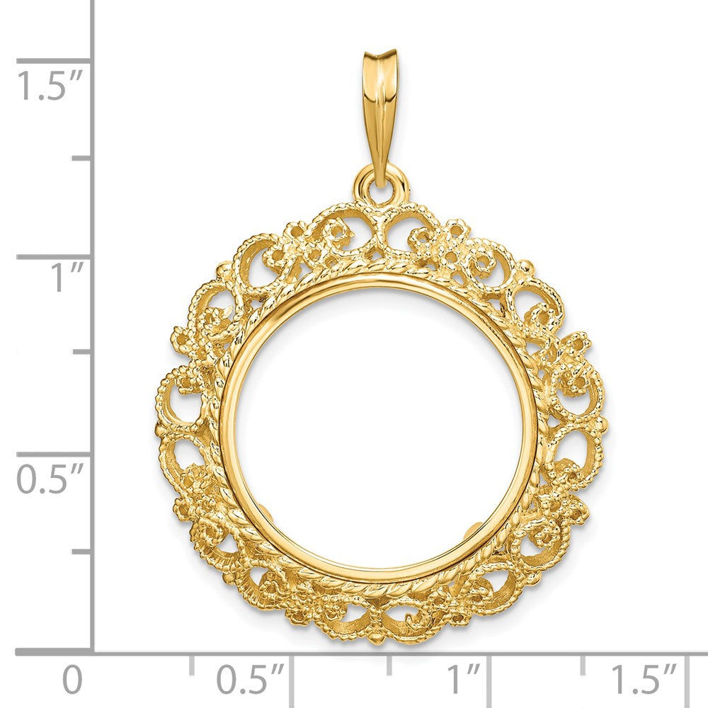 FJC Finejewelers 14 kt Yellow Gold and Textured Victorian 19.5mm Prong Coin Bezel Pendant