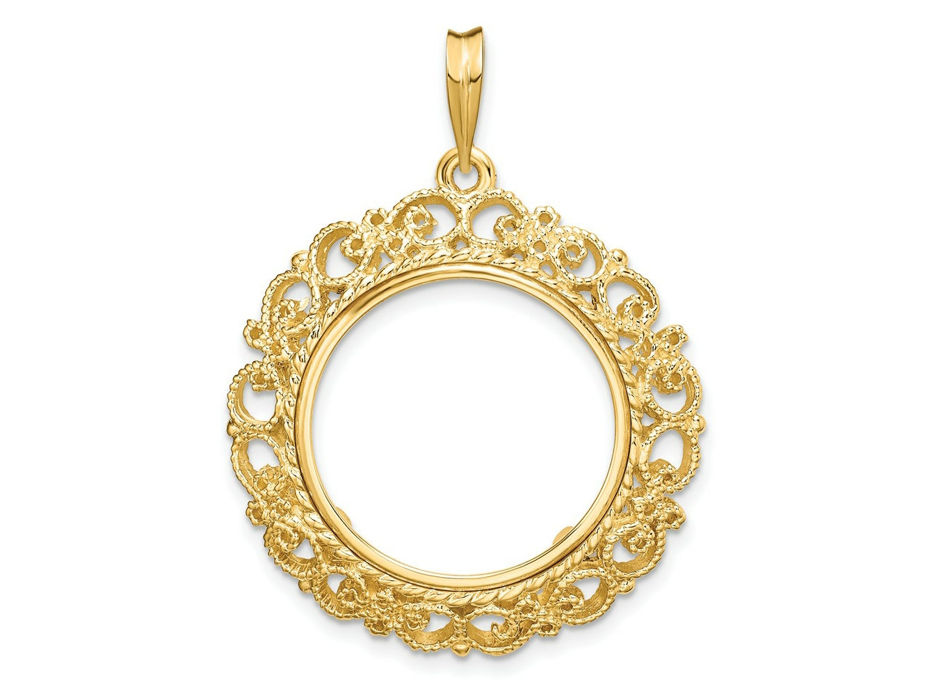 FJC Finejewelers 14 kt Yellow Gold and Textured Victorian 19.5mm Prong Coin Bezel Pendant