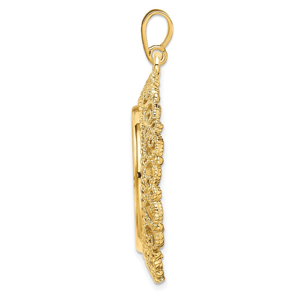 FJC Finejewelers 14 kt Yellow Gold and Textured Victorian 21.6mm Prong Coin Bezel Pendant