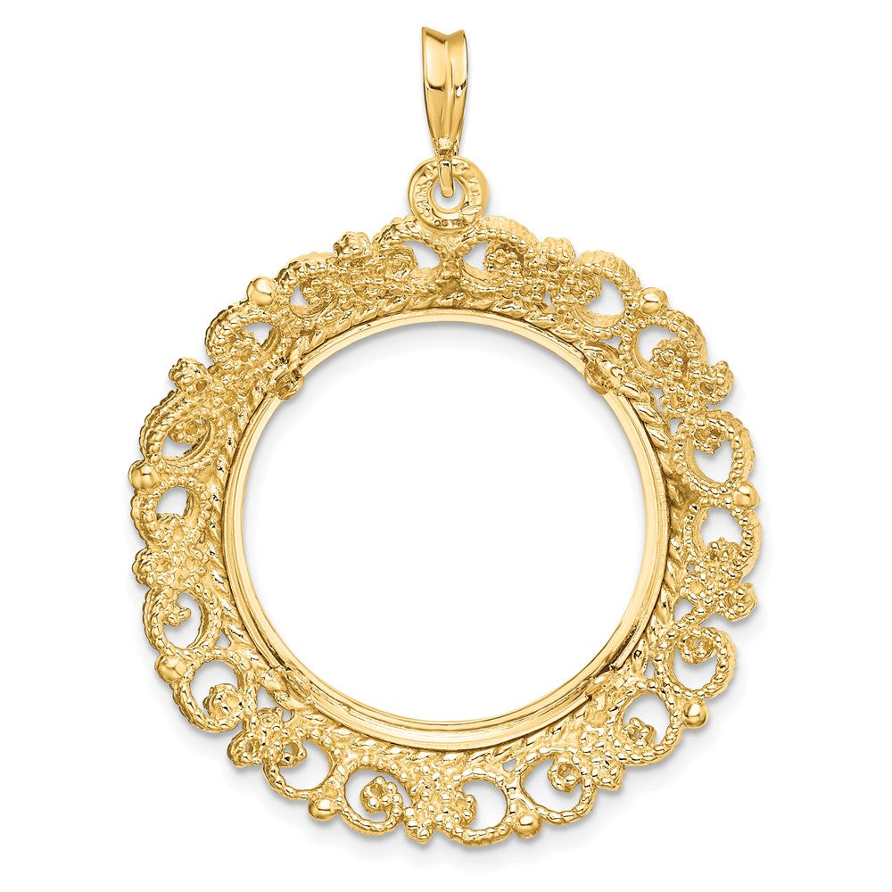 FJC Finejewelers 14 kt Yellow Gold and Textured Victorian 21.6mm Prong Coin Bezel Pendant