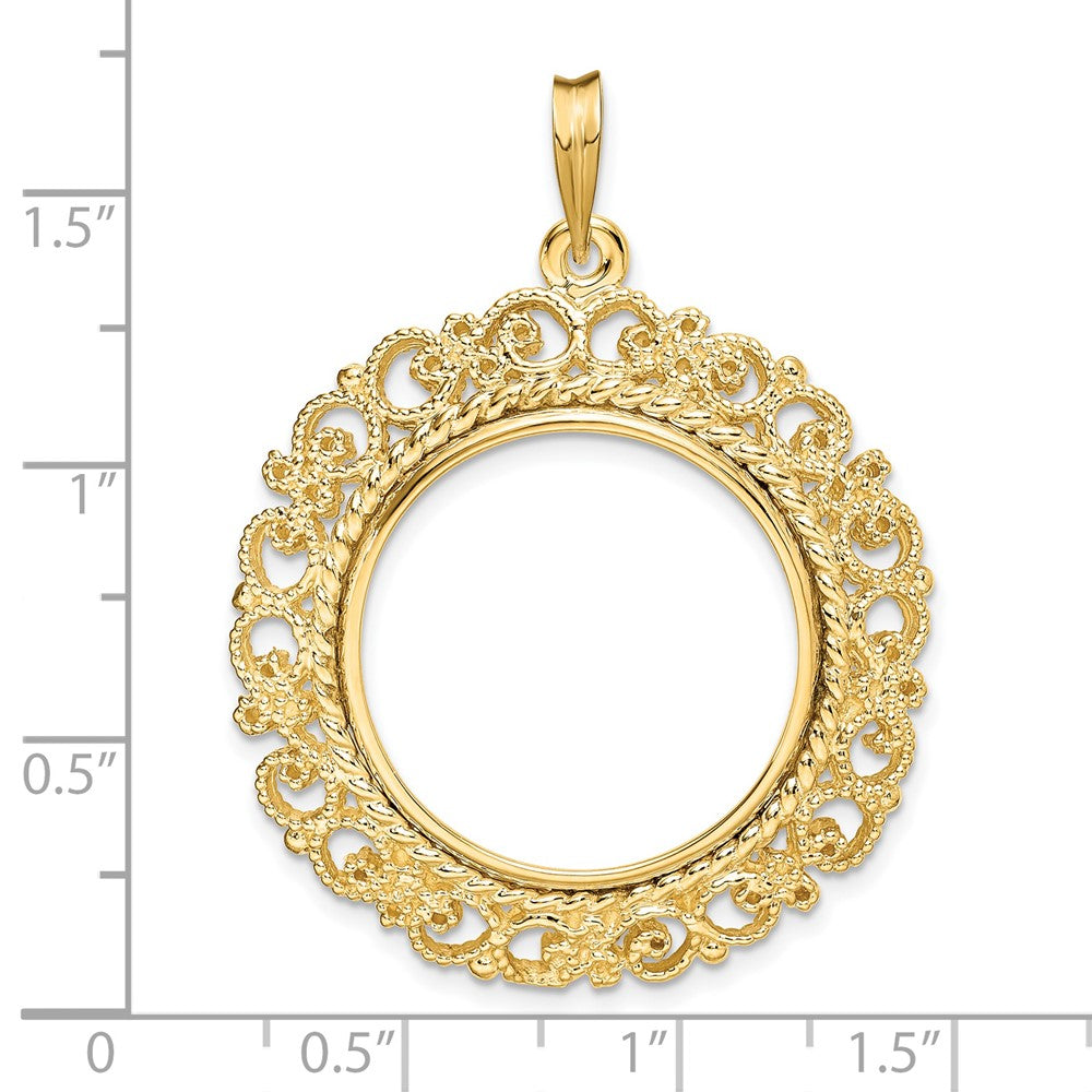 FJC Finejewelers 14 kt Yellow Gold and Textured Victorian 22.0mm Prong Coin Bezel Pendant