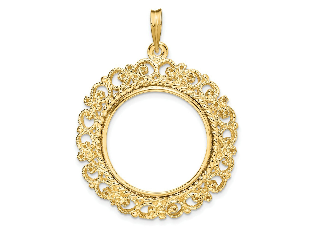 FJC Finejewelers 14 kt Yellow Gold and Textured Victorian 22.0mm Prong Coin Bezel Pendant
