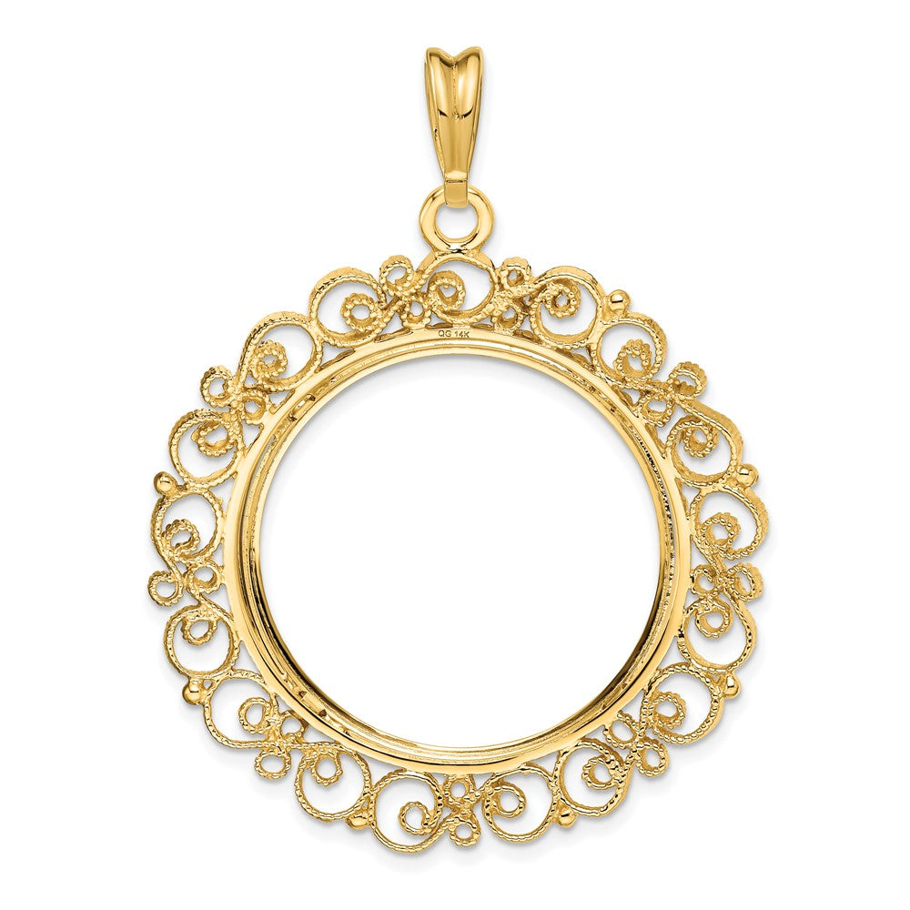 FJC Finejewelers 14 kt Yellow Gold and Textured Victorian 27.0mm Prong Coin Bezel Pendant