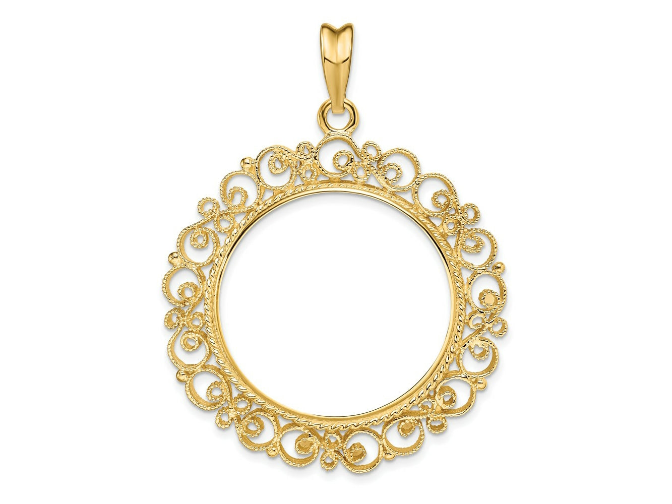 FJC Finejewelers 14 kt Yellow Gold and Textured Victorian 27.0mm Prong Coin Bezel Pendant