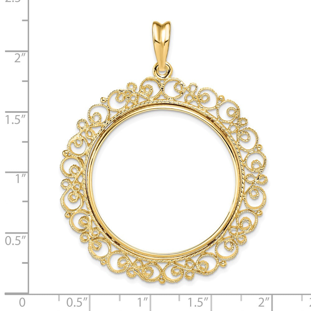 FJC Finejewelers 14 kt Yellow Gold and Textured Victorian 32.0mm Prong Coin Bezel Pendant