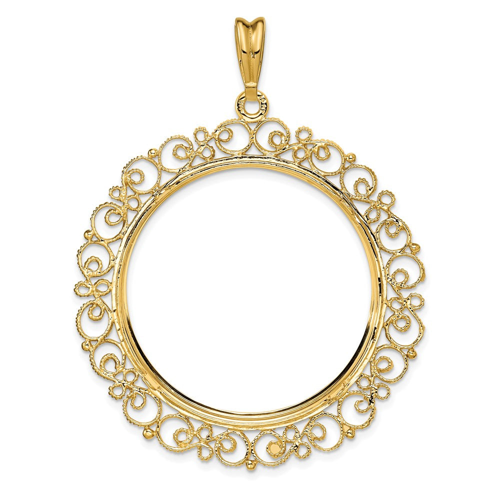 FJC Finejewelers 14 kt Yellow Gold and Textured Victorian 32.7mm Prong Coin Bezel Pendant