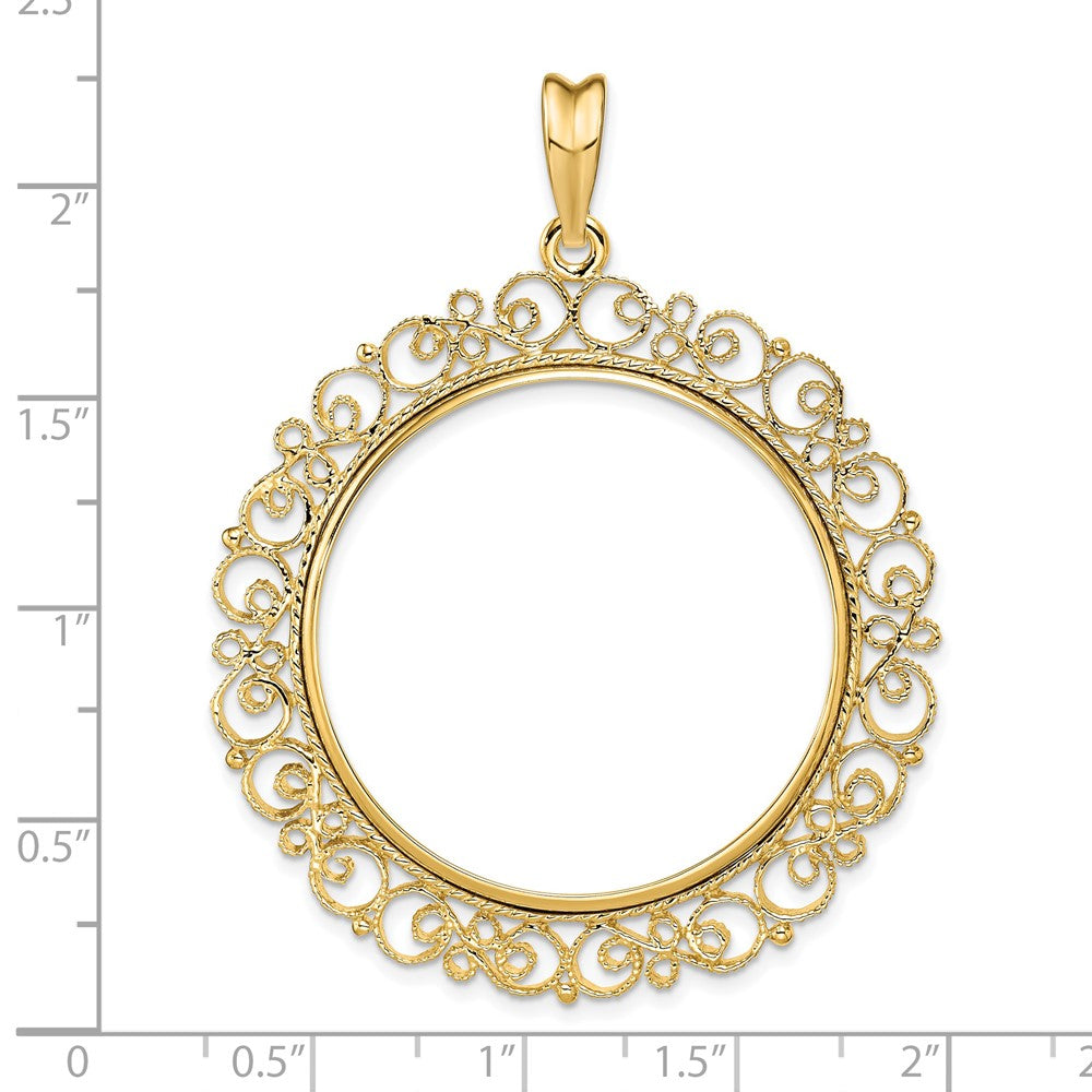FJC Finejewelers 14 kt Yellow Gold and Textured Victorian 32.7mm Prong Coin Bezel Pendant