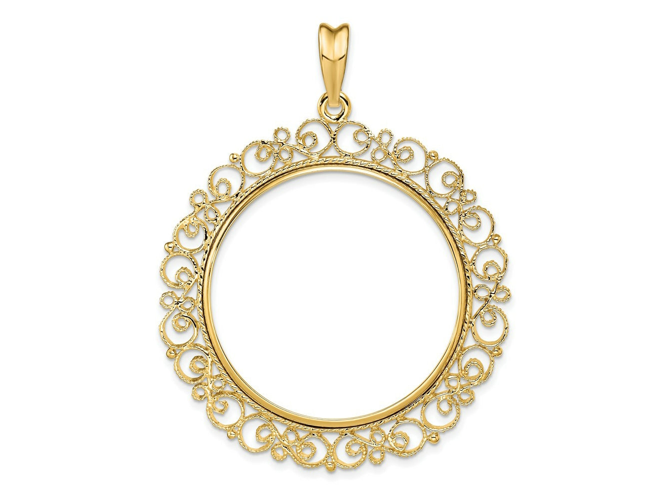 FJC Finejewelers 14 kt Yellow Gold and Textured Victorian 32.7mm Prong Coin Bezel Pendant