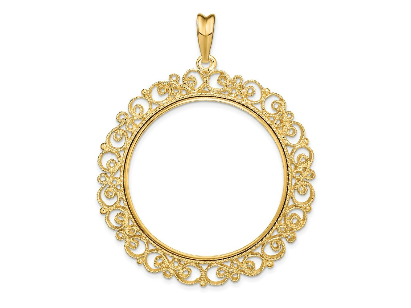 FJC Finejewelers 14 kt Yellow Gold and Textured Victorian 34.2mm Prong Coin Bezel Pendant