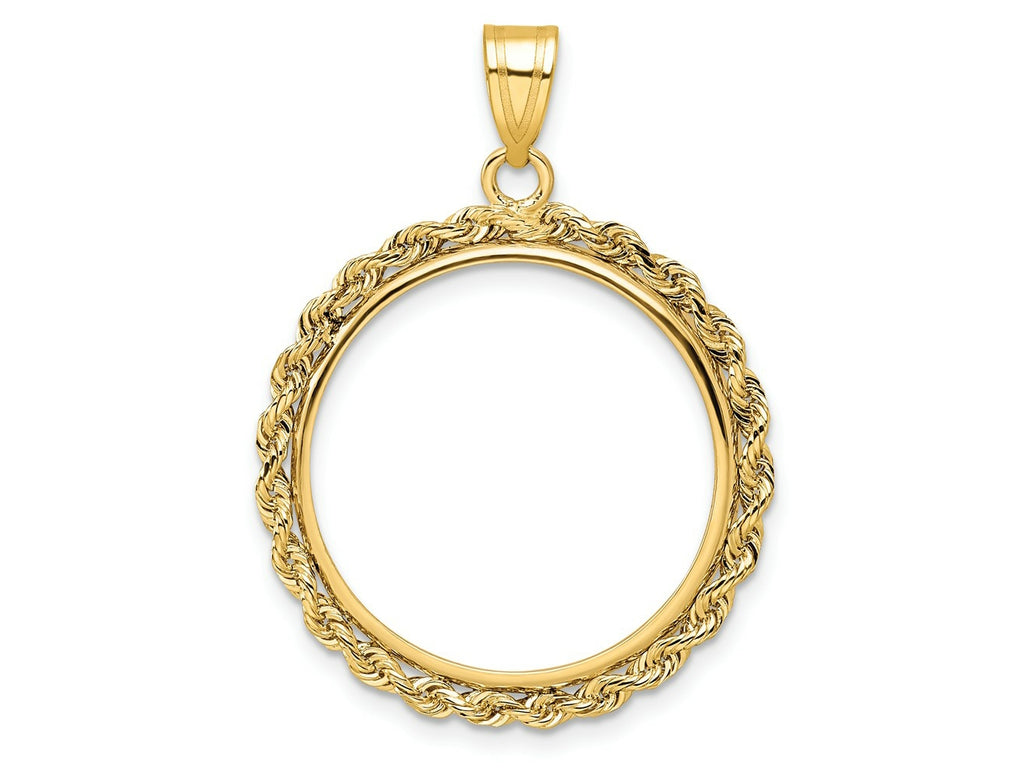 FJC Finejewelers 14 kt Yellow Gold Polished Rope 21.6mm Prong Coin Bezel Pendant