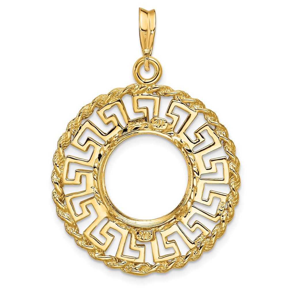 FJC Finejewelers 14 kt Yellow Gold Greek Key with Rope Border 13.0mm Prong Coin Bezel Pendant