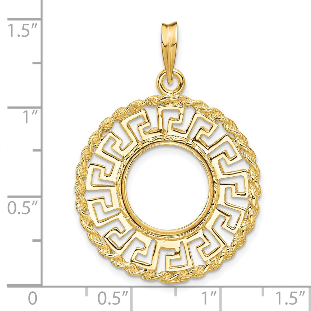 FJC Finejewelers 14 kt Yellow Gold Greek Key with Rope Border 13.0mm Prong Coin Bezel Pendant