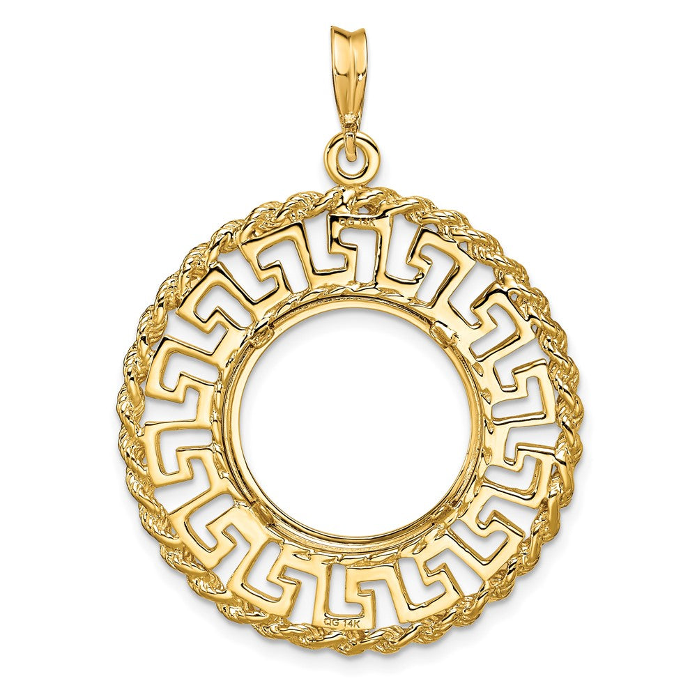 FJC Finejewelers 14 kt Yellow Gold Greek Key with Rope Border 16.5mm Prong Coin Bezel Pendant