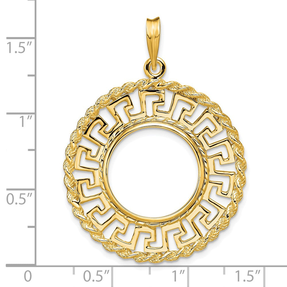 FJC Finejewelers 14 kt Yellow Gold Greek Key with Rope Border 16.5mm Prong Coin Bezel Pendant