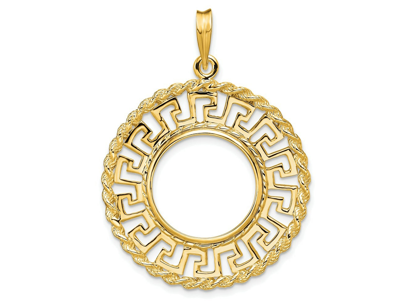 FJC Finejewelers 14 kt Yellow Gold Greek Key with Rope Border 16.5mm Prong Coin Bezel Pendant