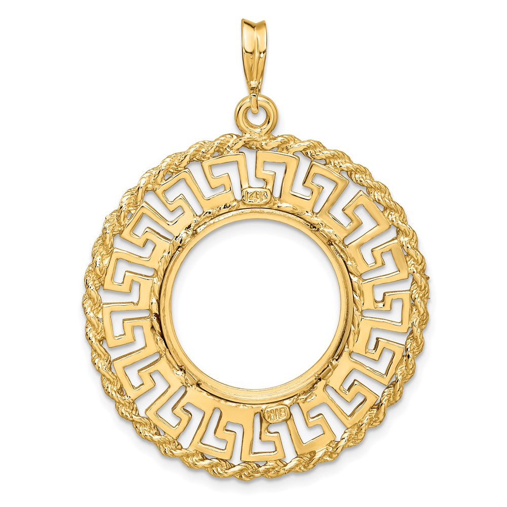 FJC Finejewelers 14 kt Yellow Gold Greek Key with Rope Border 17.8mm Prong Coin Bezel Pendant