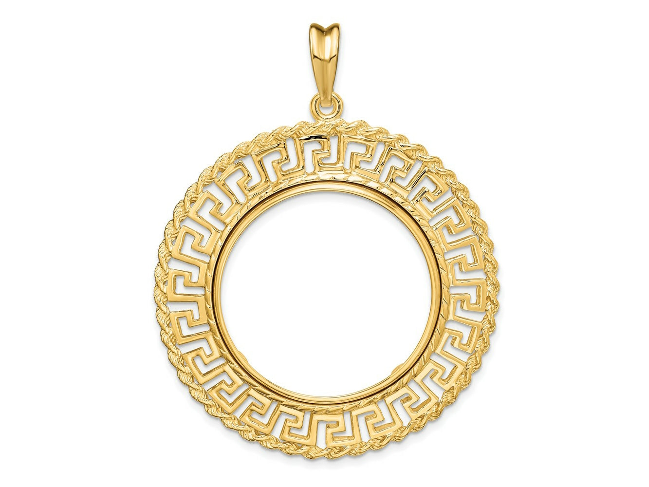 FJC Finejewelers 14 kt Yellow Gold Greek Key with Rope Border 27.0mm Prong Coin Bezel Pendant