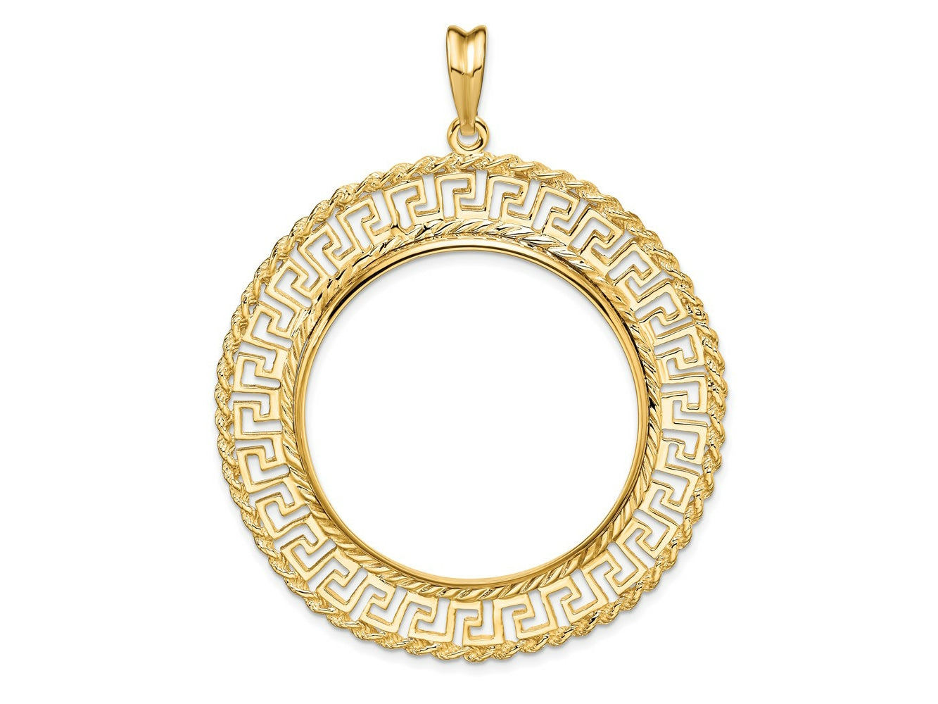 FJC Finejewelers 14 kt Yellow Gold Greek Key with Rope Border 32.7mm Prong Coin Bezel Pendant