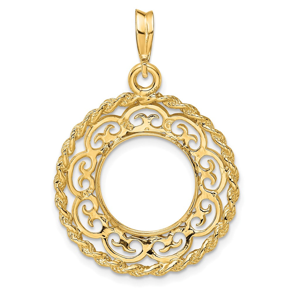 FJC Finejewelers 14 kt Yellow Gold Scroll Design with Rope Edge 13.0mm Prong Coin Bezel Pendant