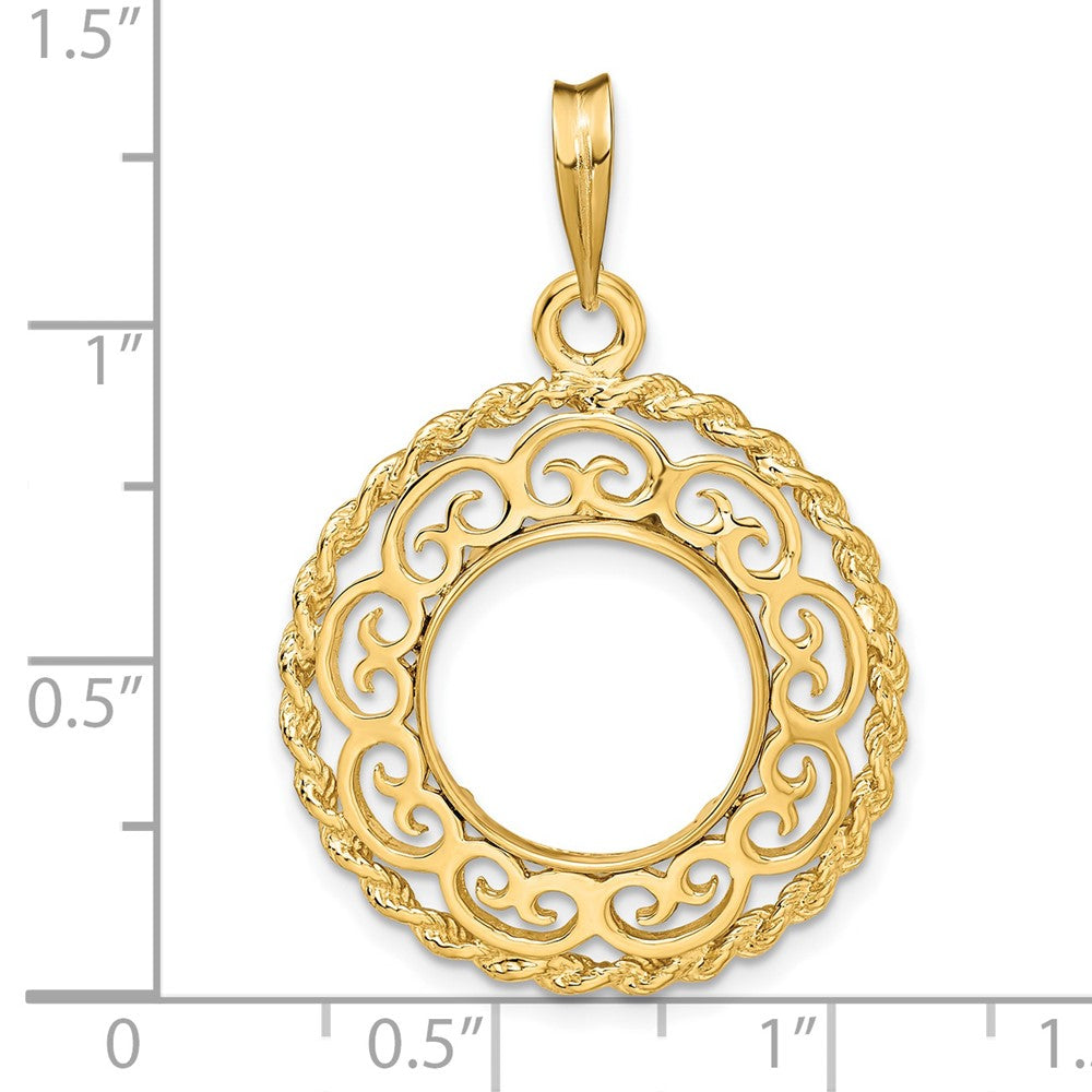 FJC Finejewelers 14 kt Yellow Gold Scroll Design with Rope Edge 13.0mm Prong Coin Bezel Pendant