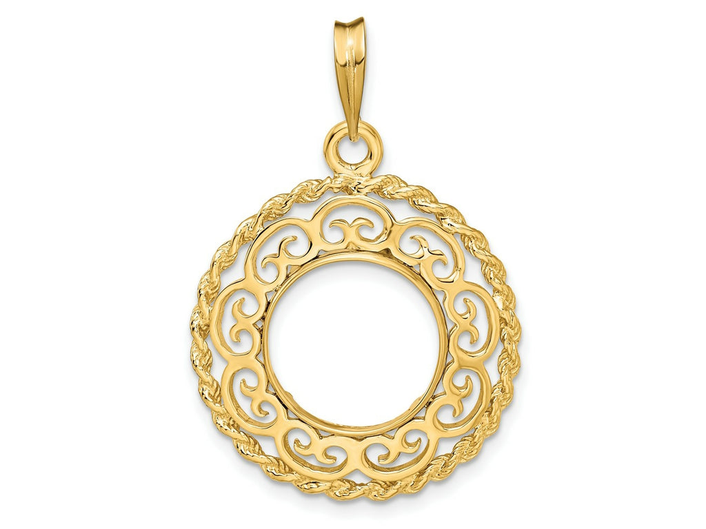 FJC Finejewelers 14 kt Yellow Gold Scroll Design with Rope Edge 13.0mm Prong Coin Bezel Pendant