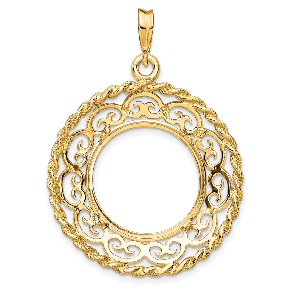 FJC Finejewelers 14 kt Yellow Gold Scroll Design with Rope Edge 17.8mm Prong Coin Bezel Pendant