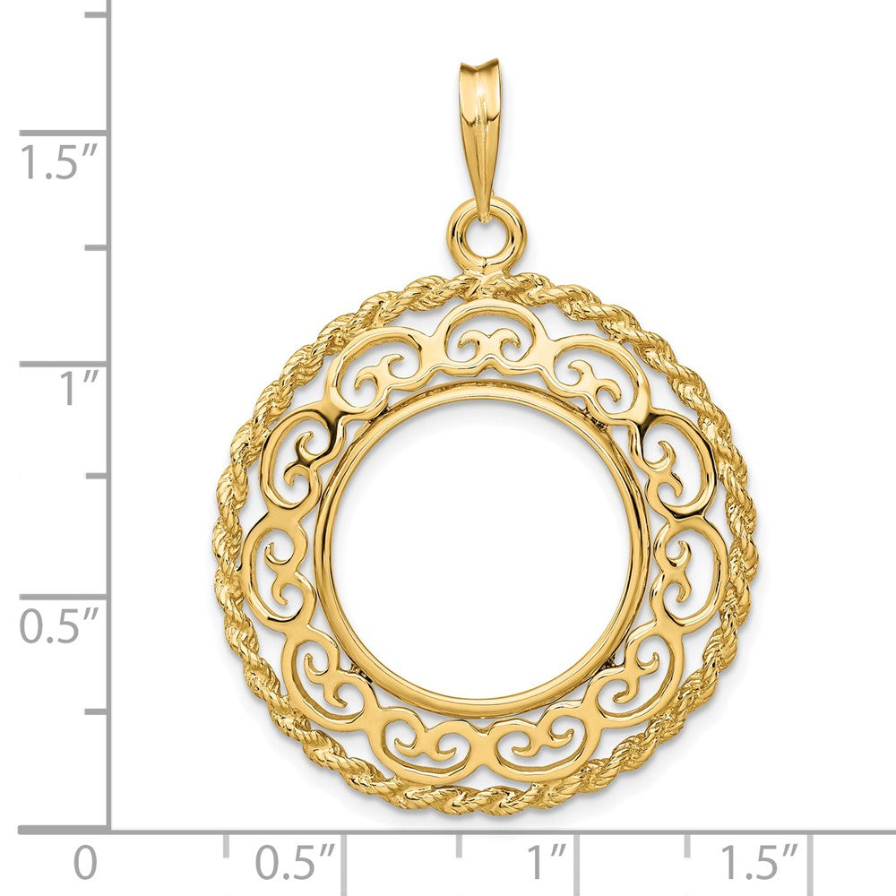 FJC Finejewelers 14 kt Yellow Gold Scroll Design with Rope Edge 17.8mm Prong Coin Bezel Pendant