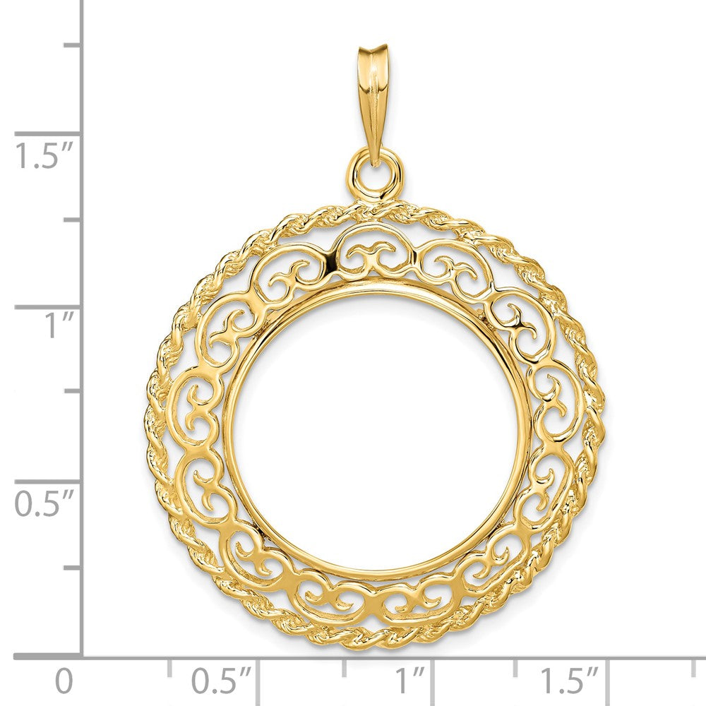 FJC Finejewelers 14 kt Yellow Gold Scroll Design with Rope Edge 22.0mm Prong Coin Bezel Pendant