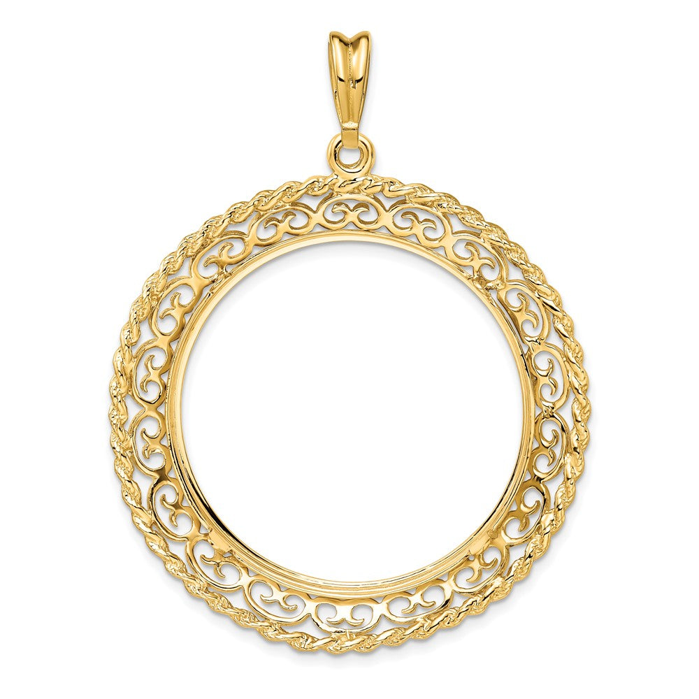 FJC Finejewelers 14 kt Yellow Gold Scroll Design with Rope Edge 32.7mm Prong Coin Bezel Pendant