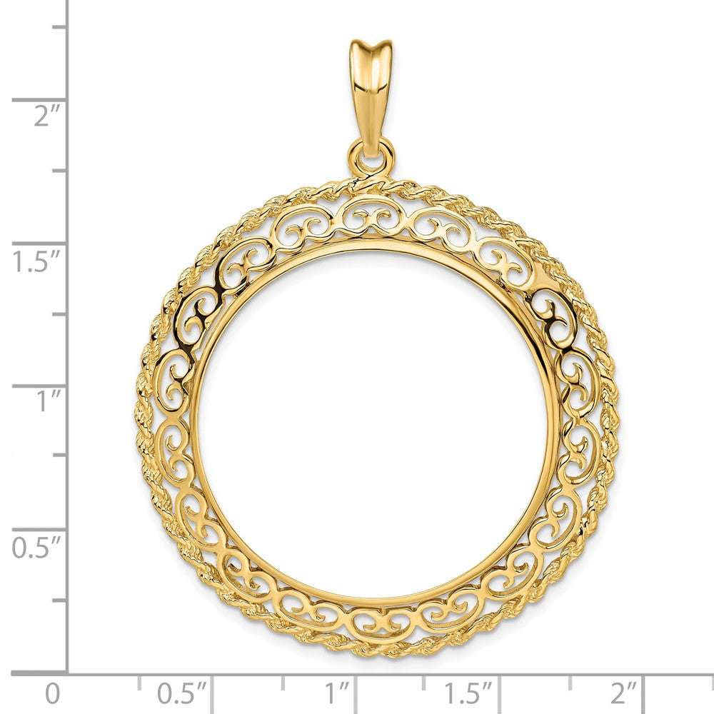 FJC Finejewelers 14 kt Yellow Gold Scroll Design with Rope Edge 32.7mm Prong Coin Bezel Pendant