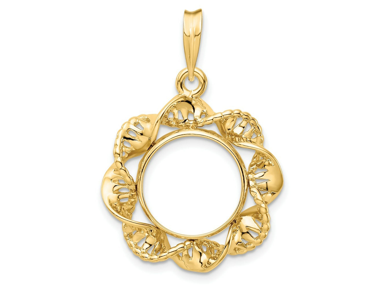 FJC Finejewelers 14 kt Yellow Gold Fancy Twisted Ribbon 13.0mm Prong Coin Bezel Pendant
