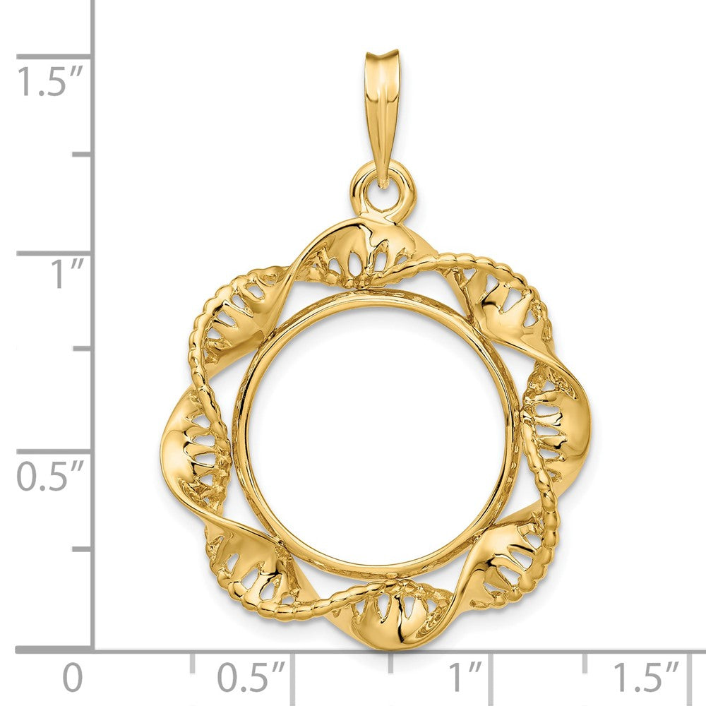 FJC Finejewelers 14 kt Yellow Gold Fancy Twisted Ribbon 17.8mm Prong Coin Bezel Pendant