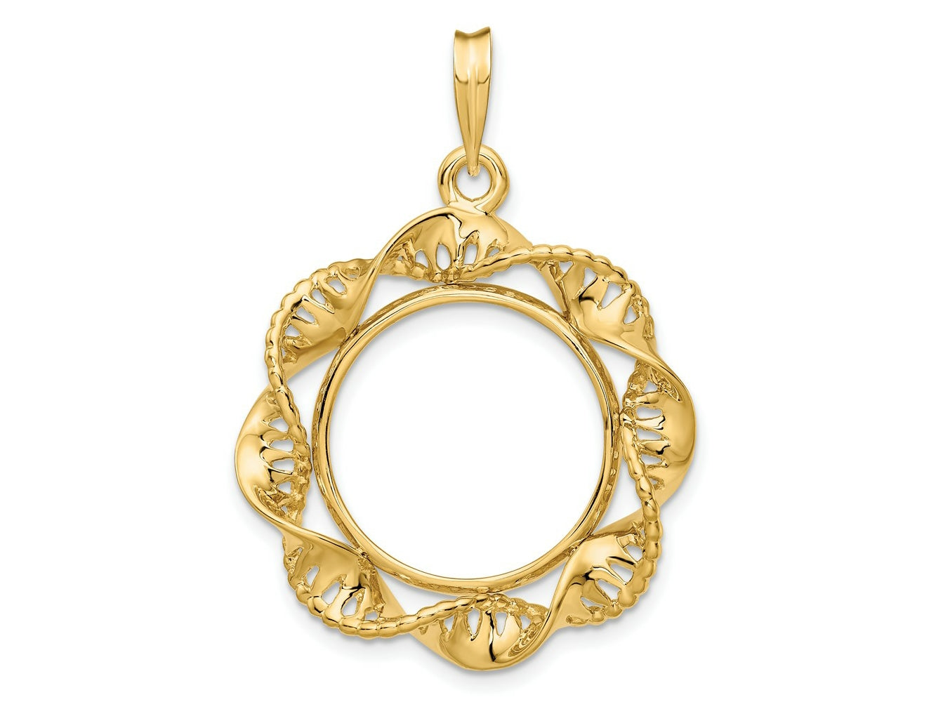 FJC Finejewelers 14 kt Yellow Gold Fancy Twisted Ribbon 17.8mm Prong Coin Bezel Pendant