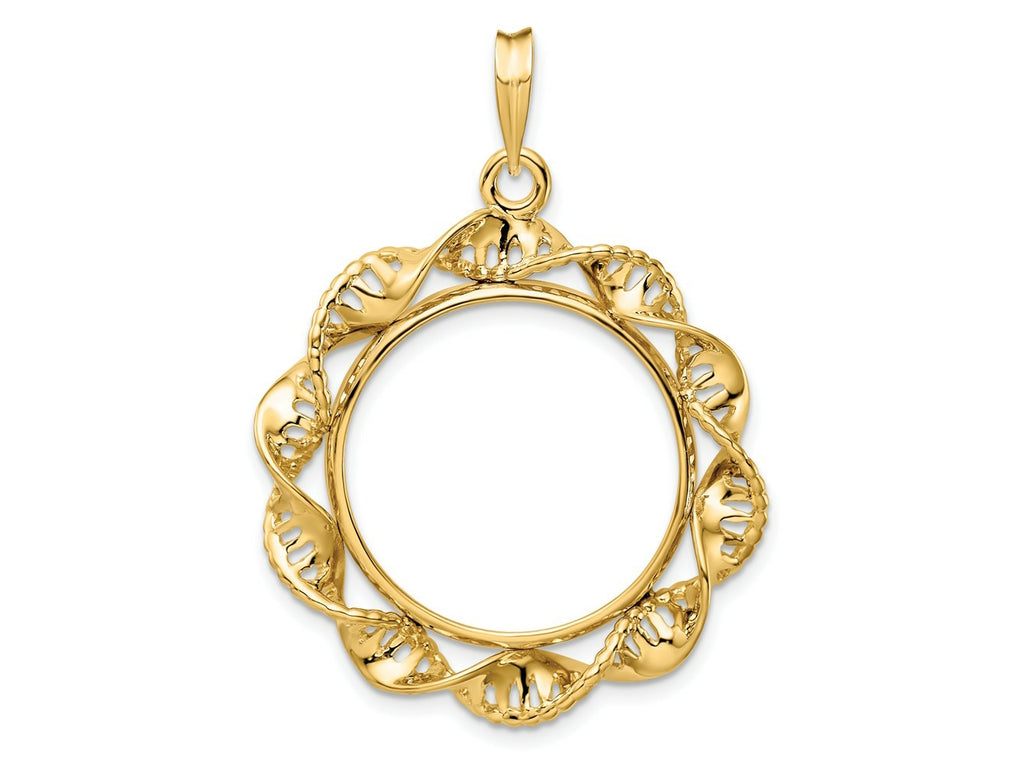 FJC Finejewelers 14 kt Yellow Gold Fancy Twisted Ribbon 21.6mm Prong Coin Bezel Pendant