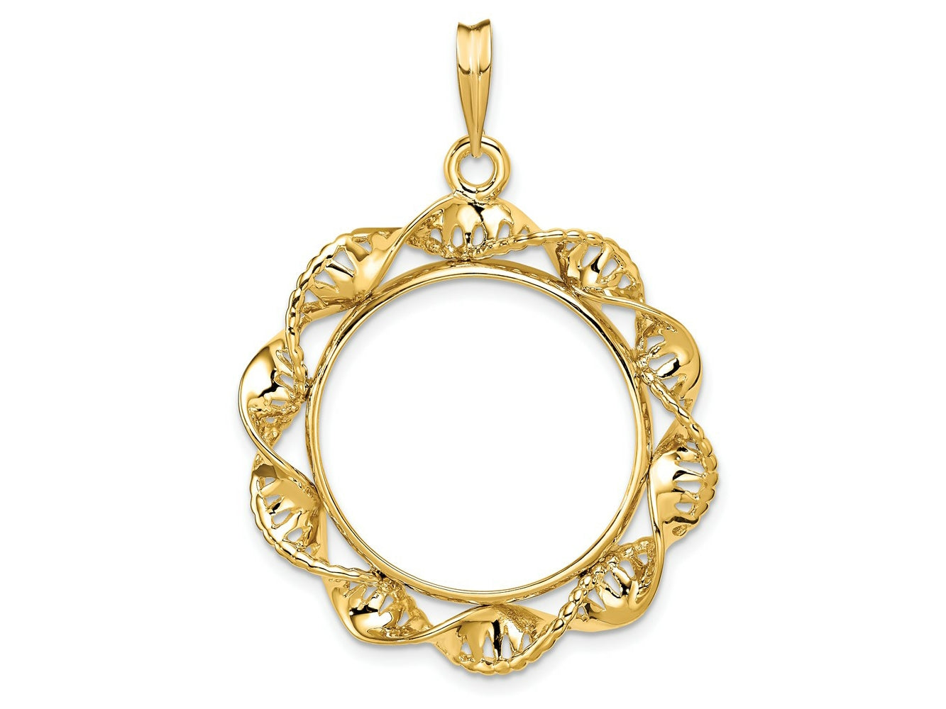 FJC Finejewelers 14 kt Yellow Gold Fancy Twisted Ribbon 22.0mm Prong Coin Bezel Pendant