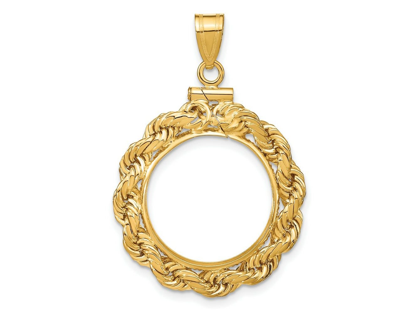 FJC Finejewelers 14 kt Yellow Gold Rope 17.8mm x 1.35mm Screw Top Coin Bezel Pendant