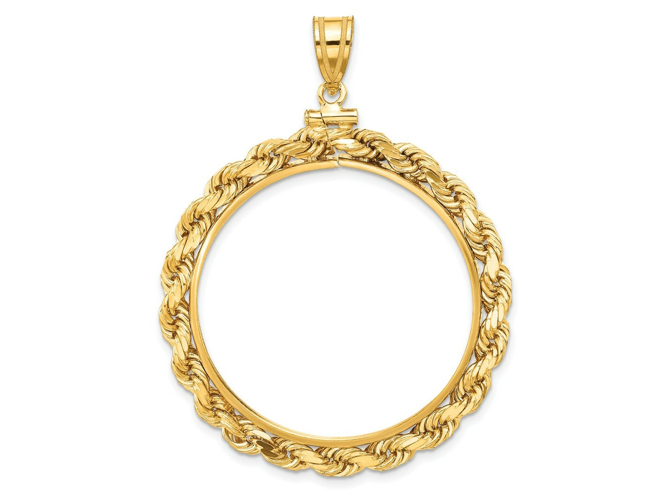 FJC Finejewelers 14 kt Yellow Gold Rope 32.7mm x 3.00mm Screw Top Coin Bezel Pendant