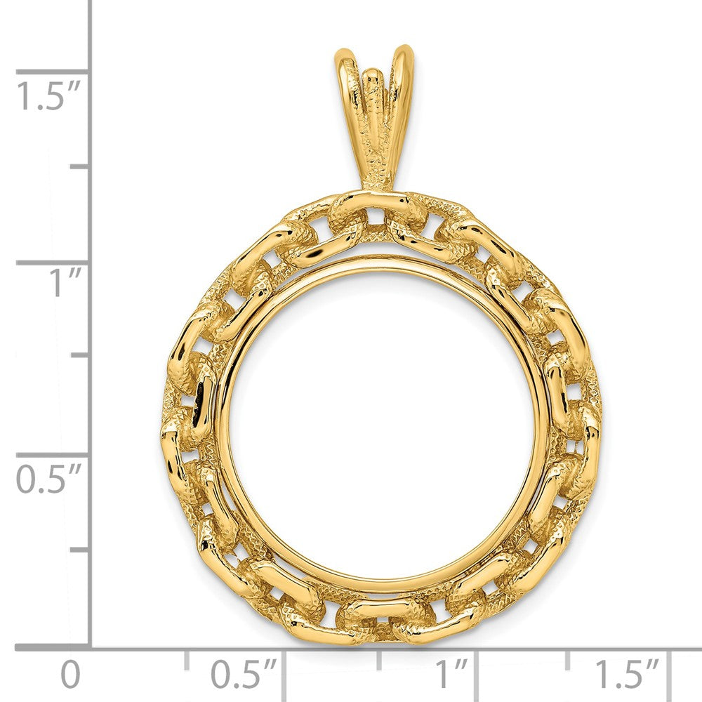 FJC Finejewelers 14 kt Yellow Gold and Textured Chain Link 21.6mm Prong Coin Bezel Pendant