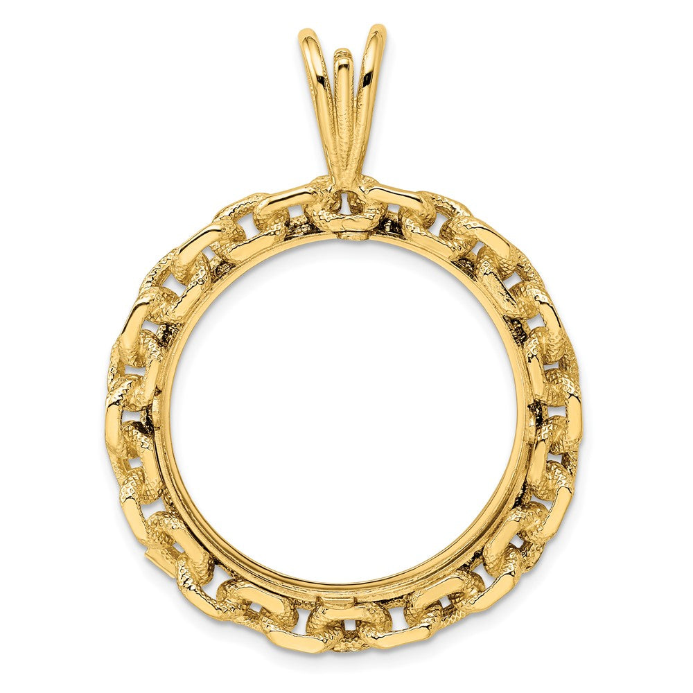 FJC Finejewelers 14 kt Yellow Gold and Textured Chain Link 27.0mm Prong Coin Bezel Pendant
