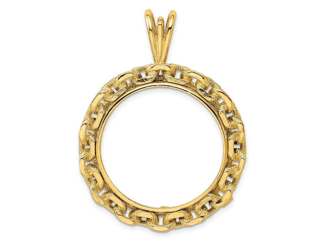 FJC Finejewelers 14 kt Yellow Gold and Textured Chain Link 27.0mm Prong Coin Bezel Pendant