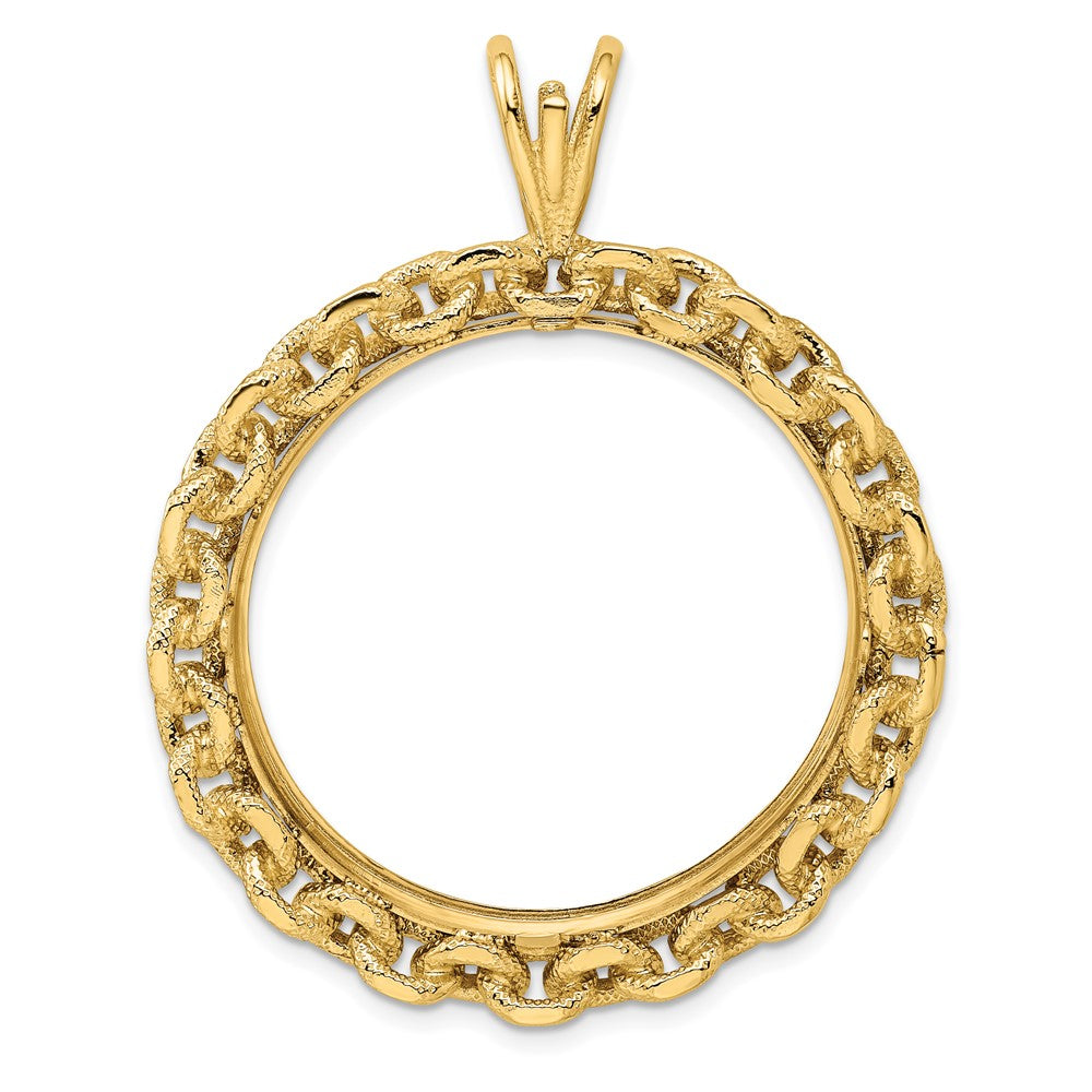 FJC Finejewelers 14 kt Yellow Gold and Textured Chain Link 32.7mm Prong Coin Bezel Pendant