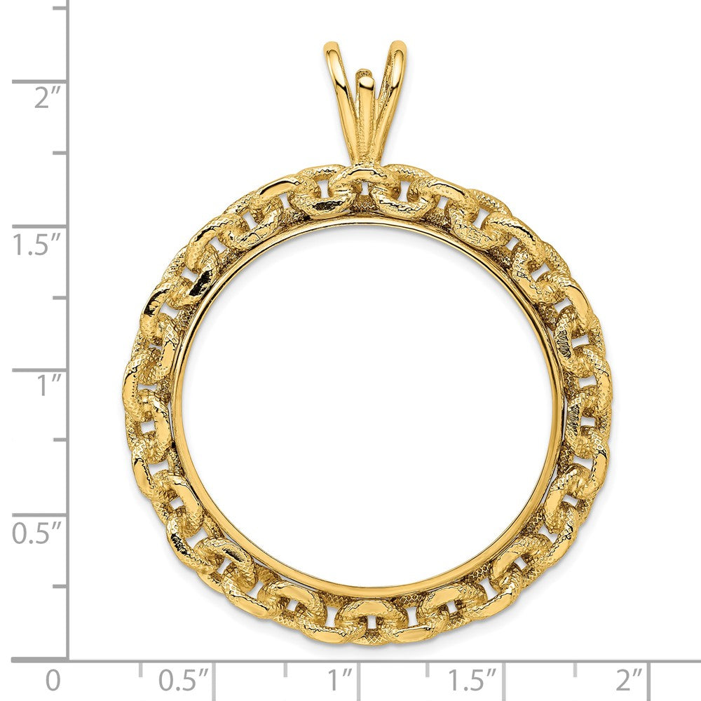 FJC Finejewelers 14 kt Yellow Gold and Textured Chain Link 32.7mm Prong Coin Bezel Pendant