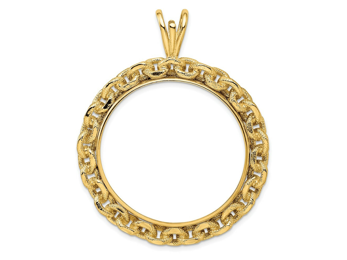 FJC Finejewelers 14 kt Yellow Gold and Textured Chain Link 32.7mm Prong Coin Bezel Pendant