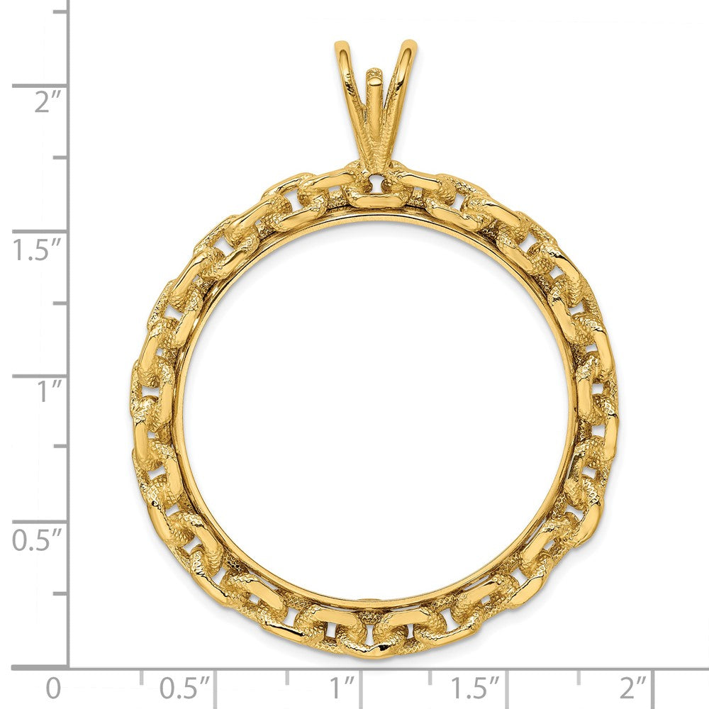 FJC Finejewelers 14 kt Yellow Gold and Textured Chain Link 34.2mm Prong Coin Bezel Pendant