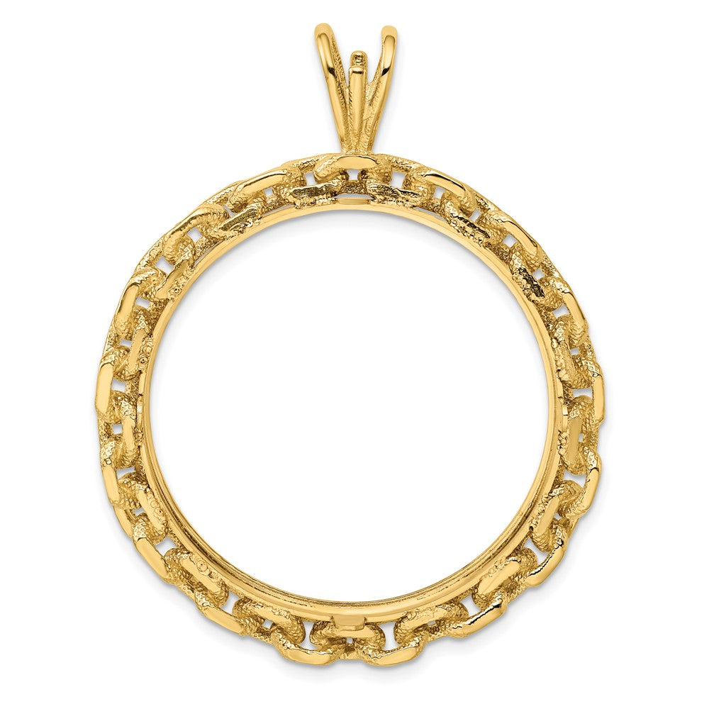 FJC Finejewelers 14 kt Yellow Gold and Textured Chain Link 34.2mm Prong Coin Bezel Pendant