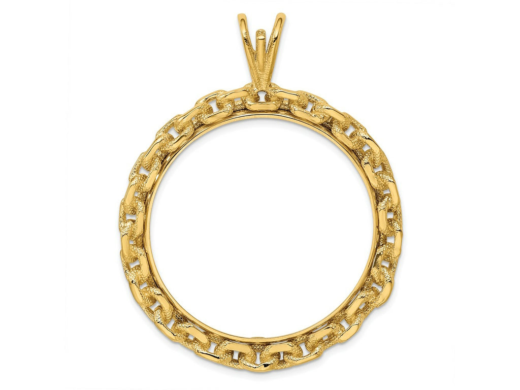 FJC Finejewelers 14 kt Yellow Gold and Textured Chain Link 34.2mm Prong Coin Bezel Pendant